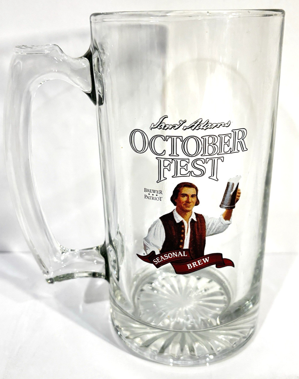 Vintage Samuel Adams Oktoberfest Beer Mug Seasonal Brew Heavy Glass 7"